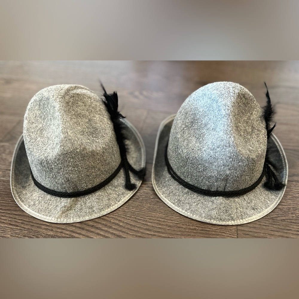 Octoberfest Gray Fedora Hats with Black Band and Feather